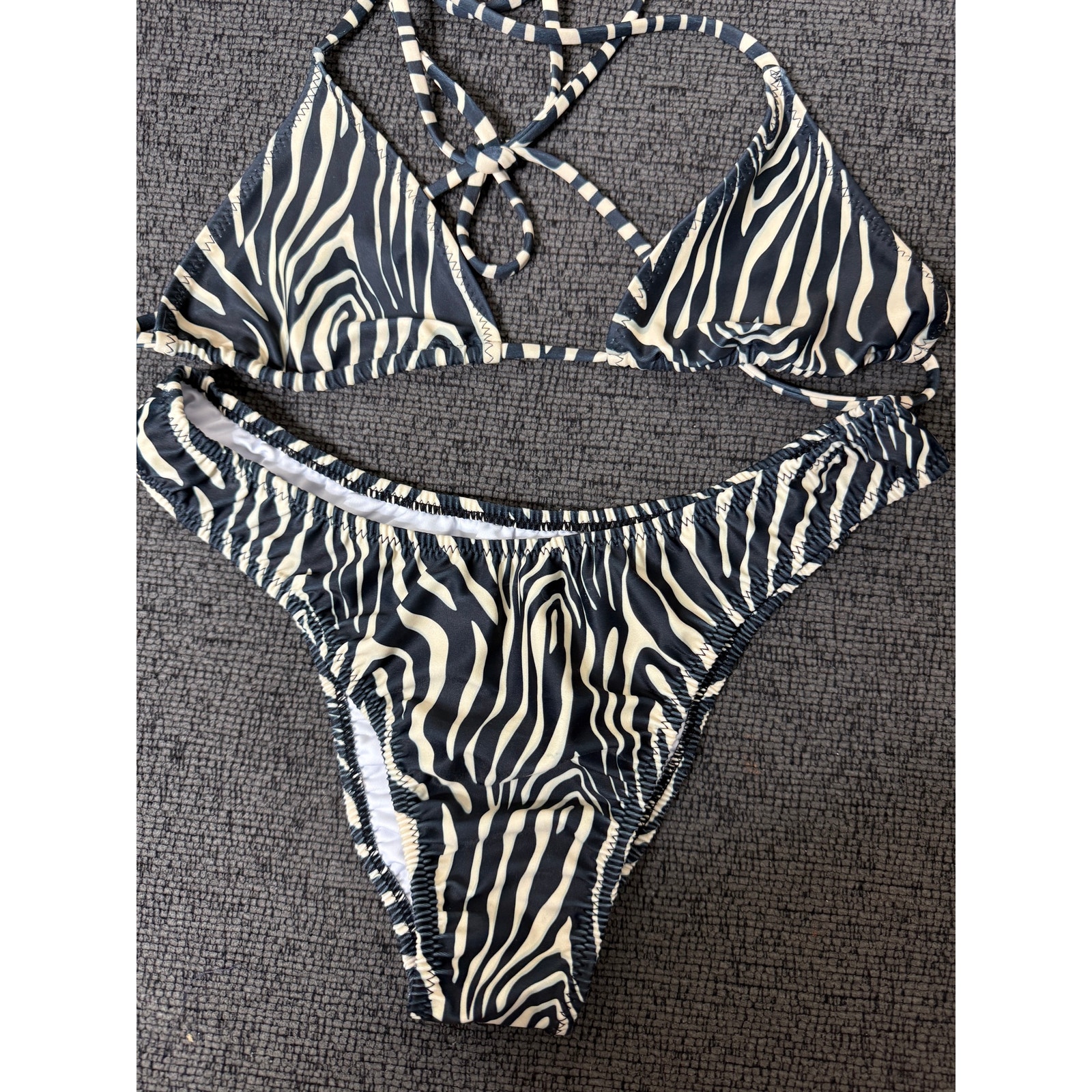 Loleia Zebra Print Triangle String Bikini Set M/Xl Animal Print — image 3 of 7